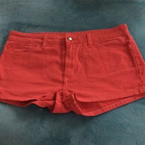 American Apparel red denim shorts